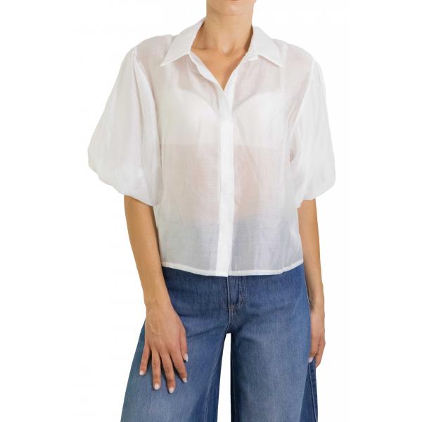 Camicia tinta unita con manica palloncino
